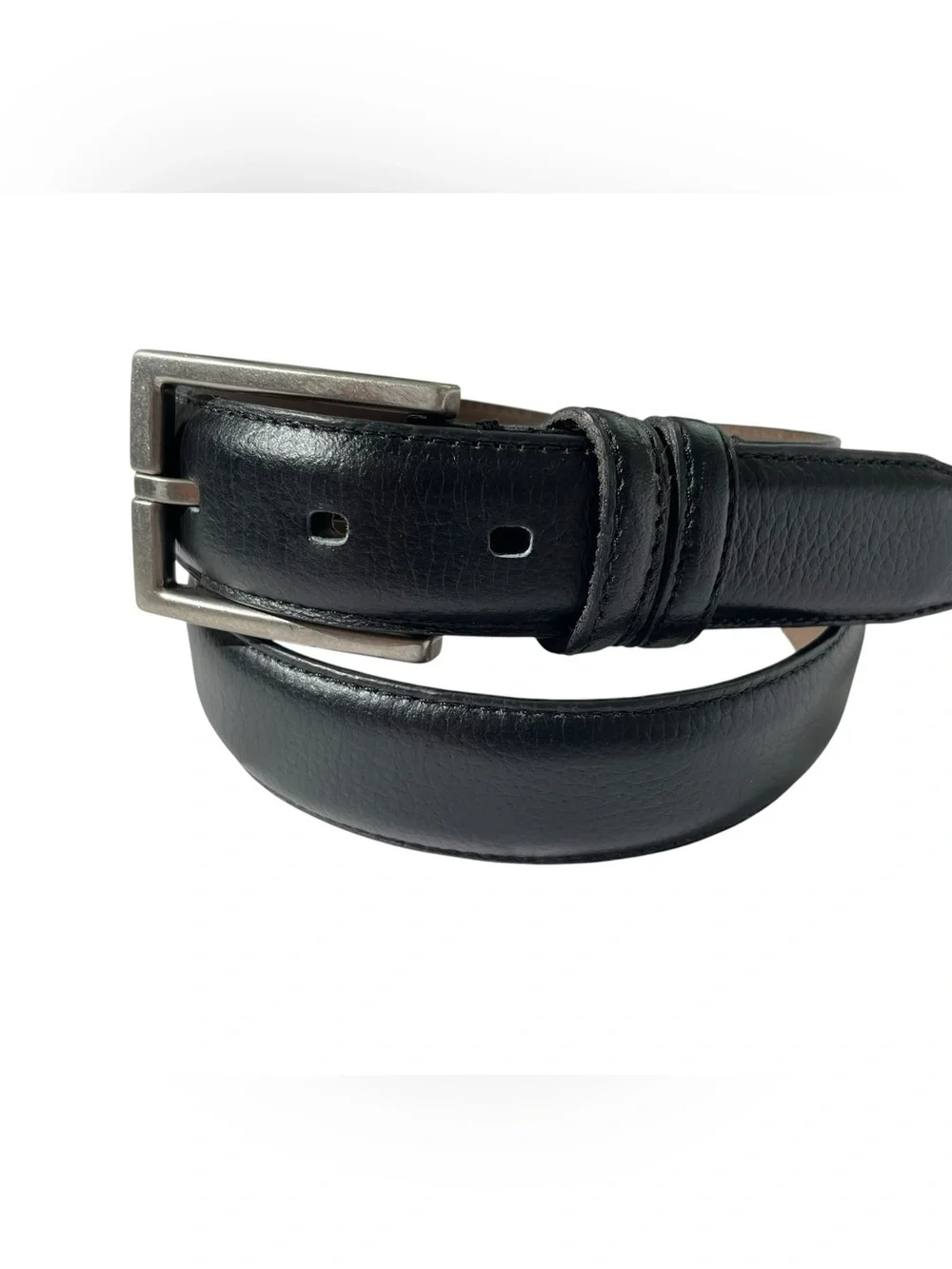 Full-Grain Leather Men's Black Belt Sz 32 Silver Buckle Classic